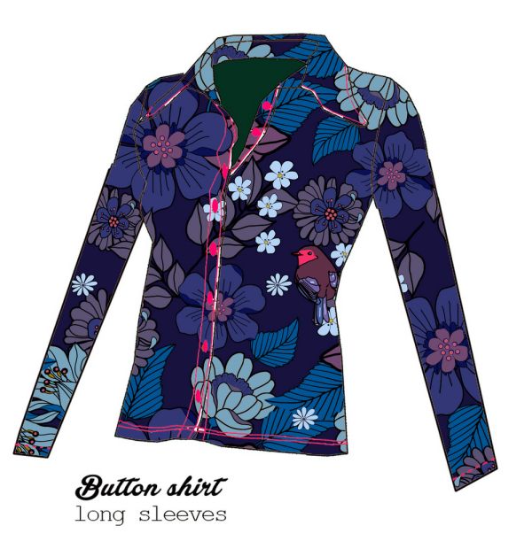 Button Shirt Autumn Garden Blue