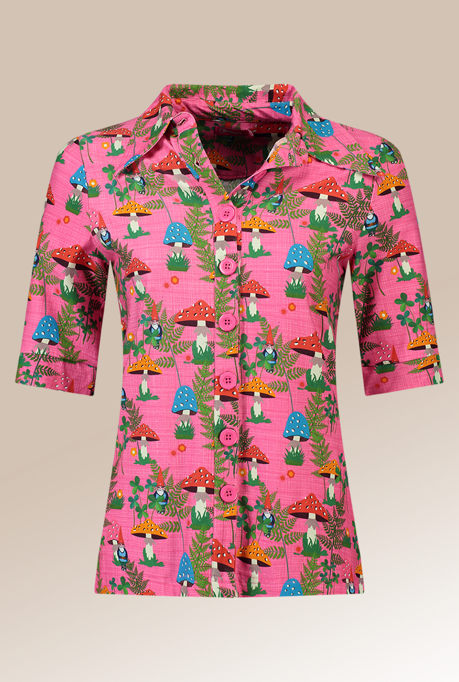 Button Shirt Garden Gnome Pink